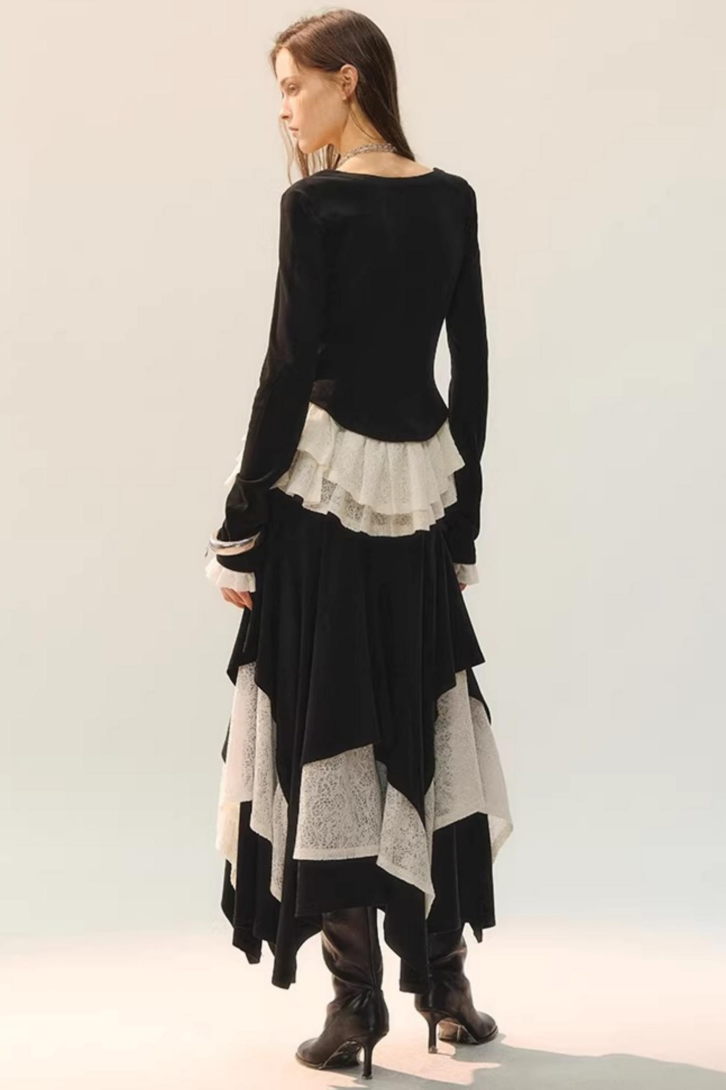 Black Wool Lace Top & Skirt Set-Up