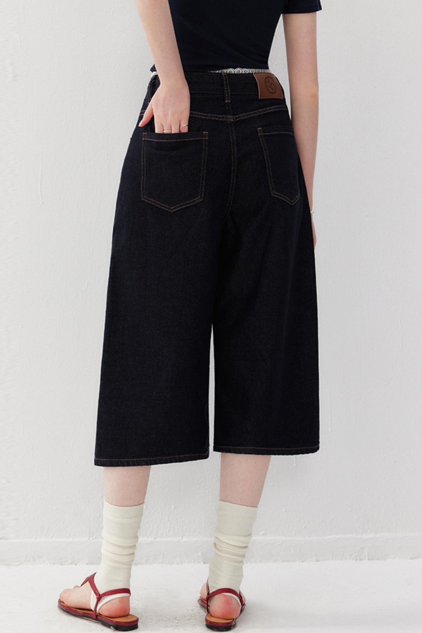Lace-Detail Denim Culottes Pants