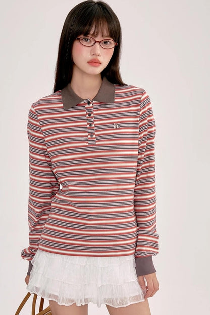 Retro Striped Polo Shirt