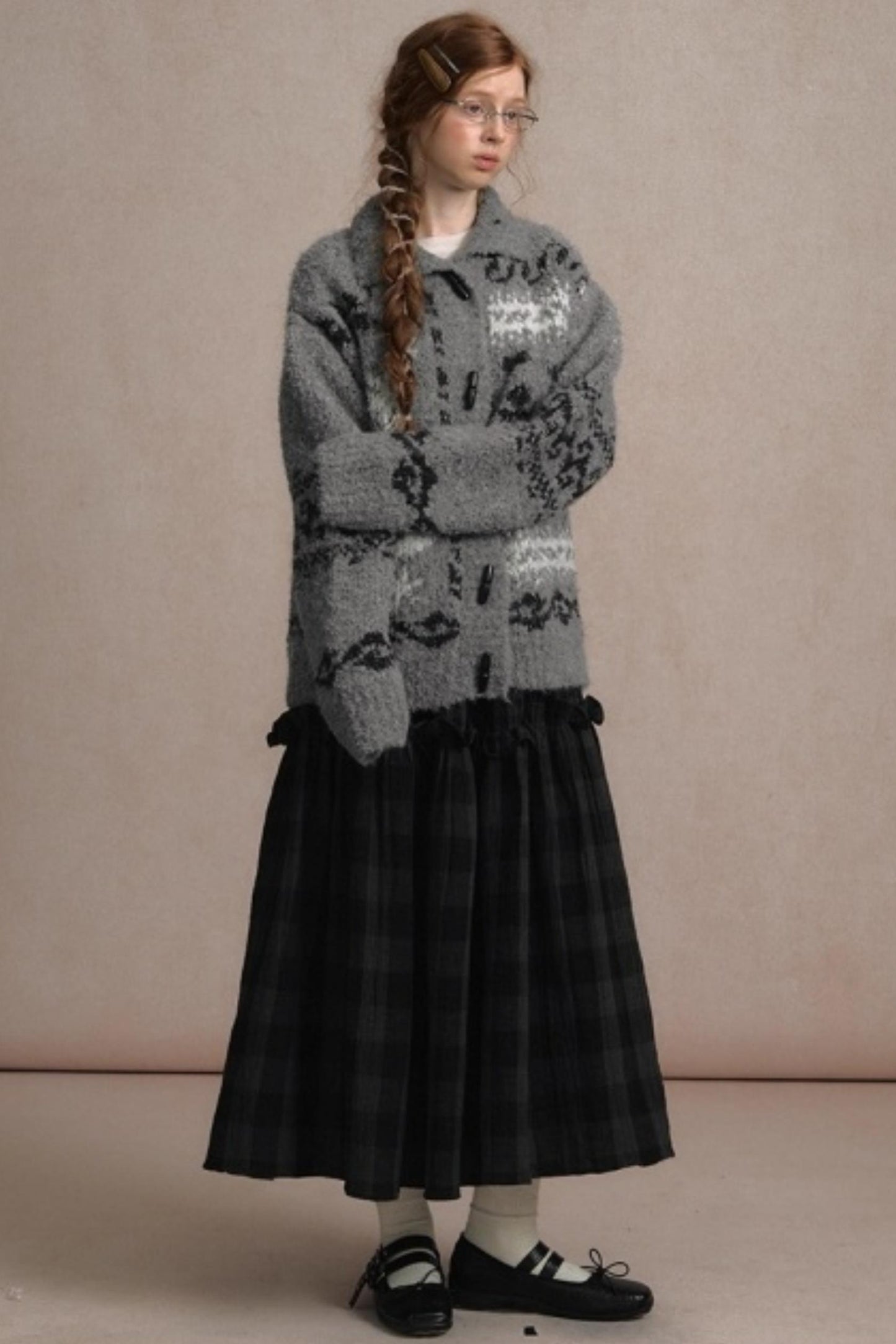 Retro Plaid High-Waisted Long Skirt