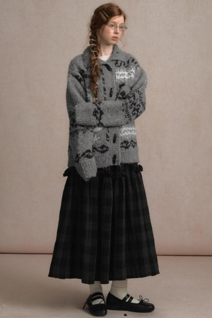 Retro Plaid High-Waisted Long Skirt