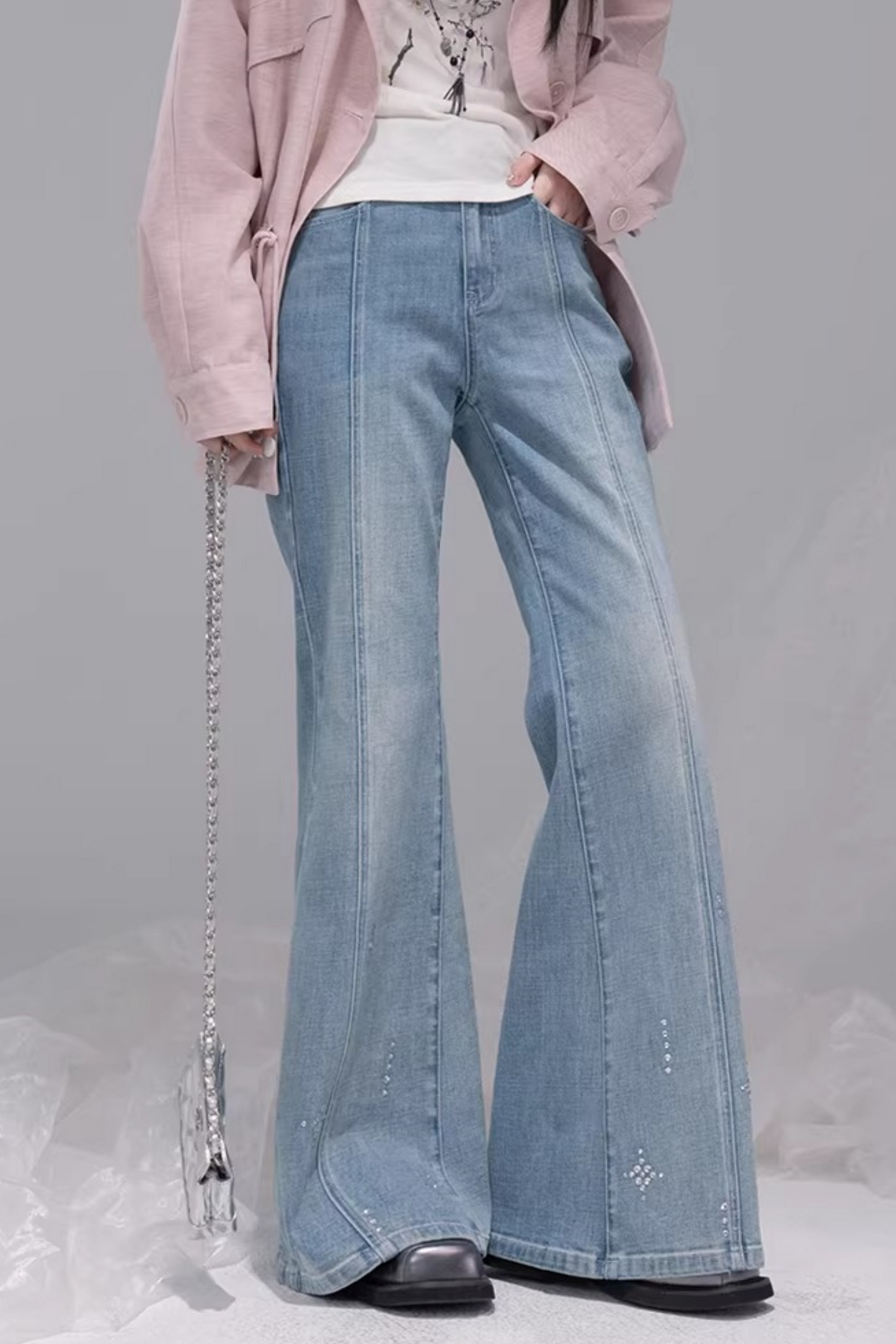 Starlight Blue Rhinestone Flared Jeans