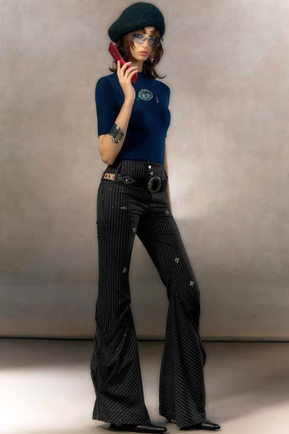 Retro Rhinestone Casual Pants