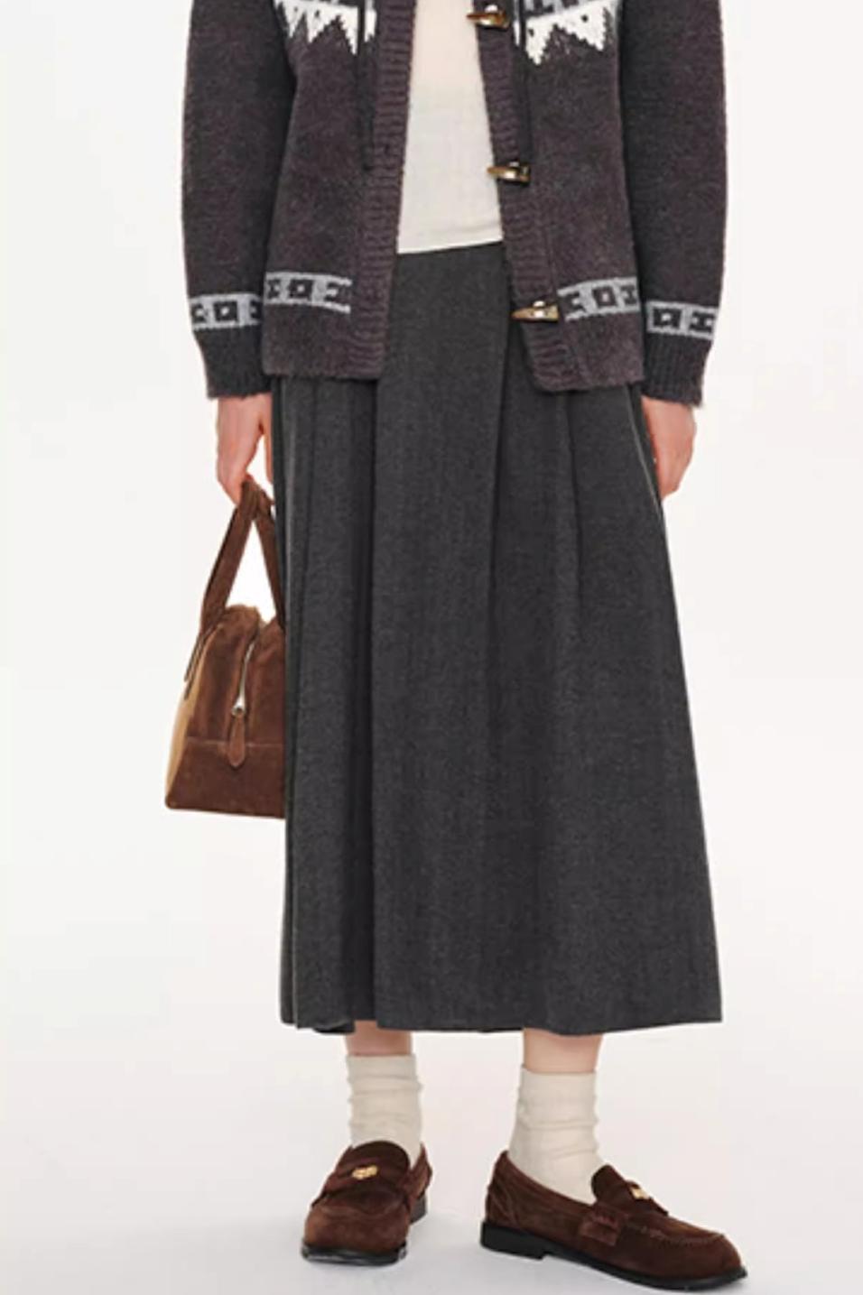 French Woolen Pleated Skirt