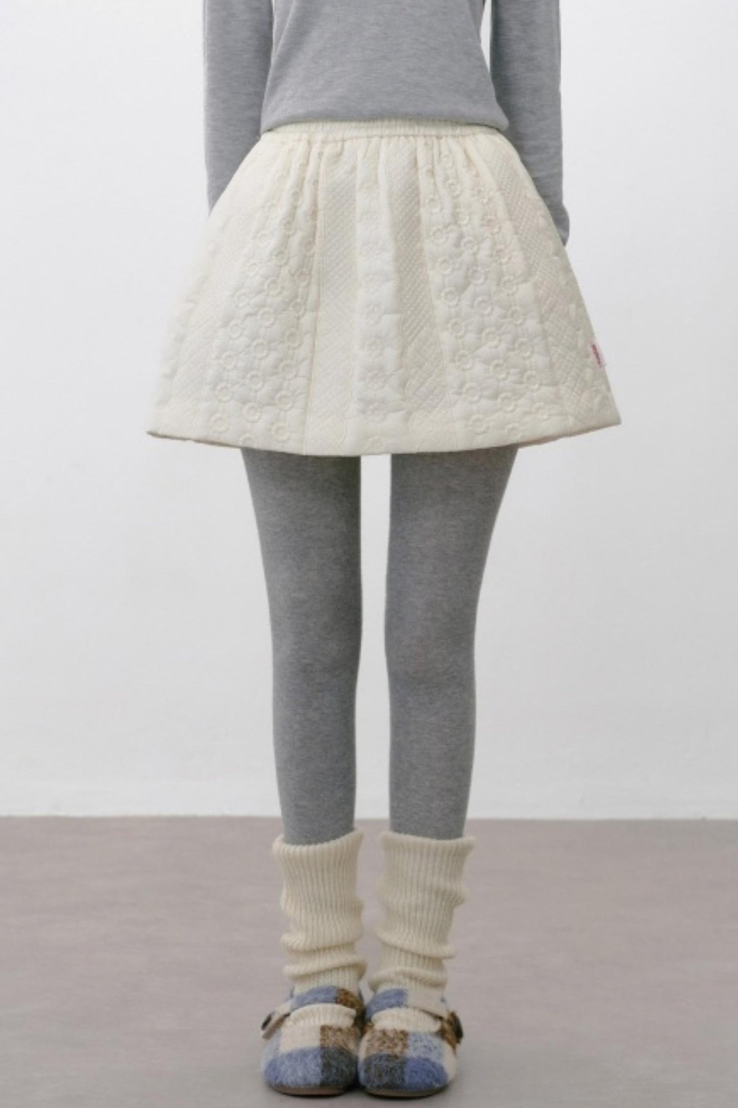 Elasticated Plaid Quilted A-Line Skirt