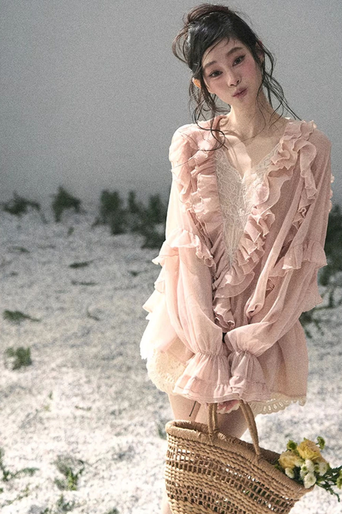 Ruffled Lace Chiffon Blouse
