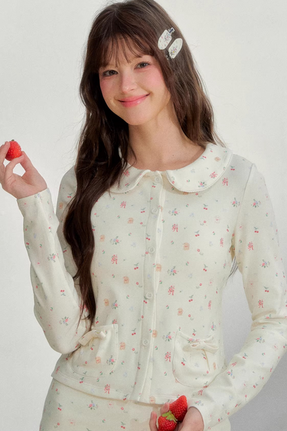 Printed Doll Collar Blouse Set-Up