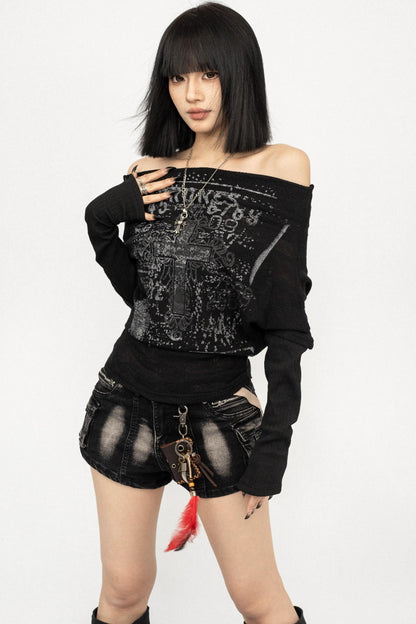 Dunkles Punk-Graffiti-Oberteil