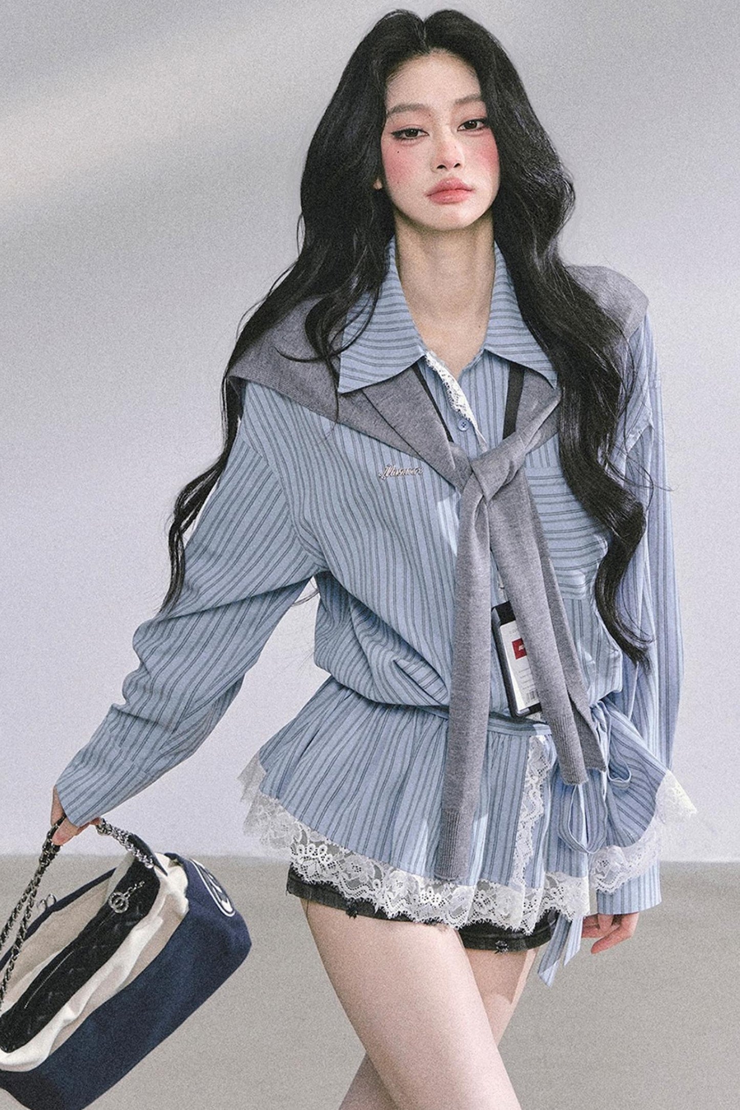 French Lace Stripe Shirt Set-Up