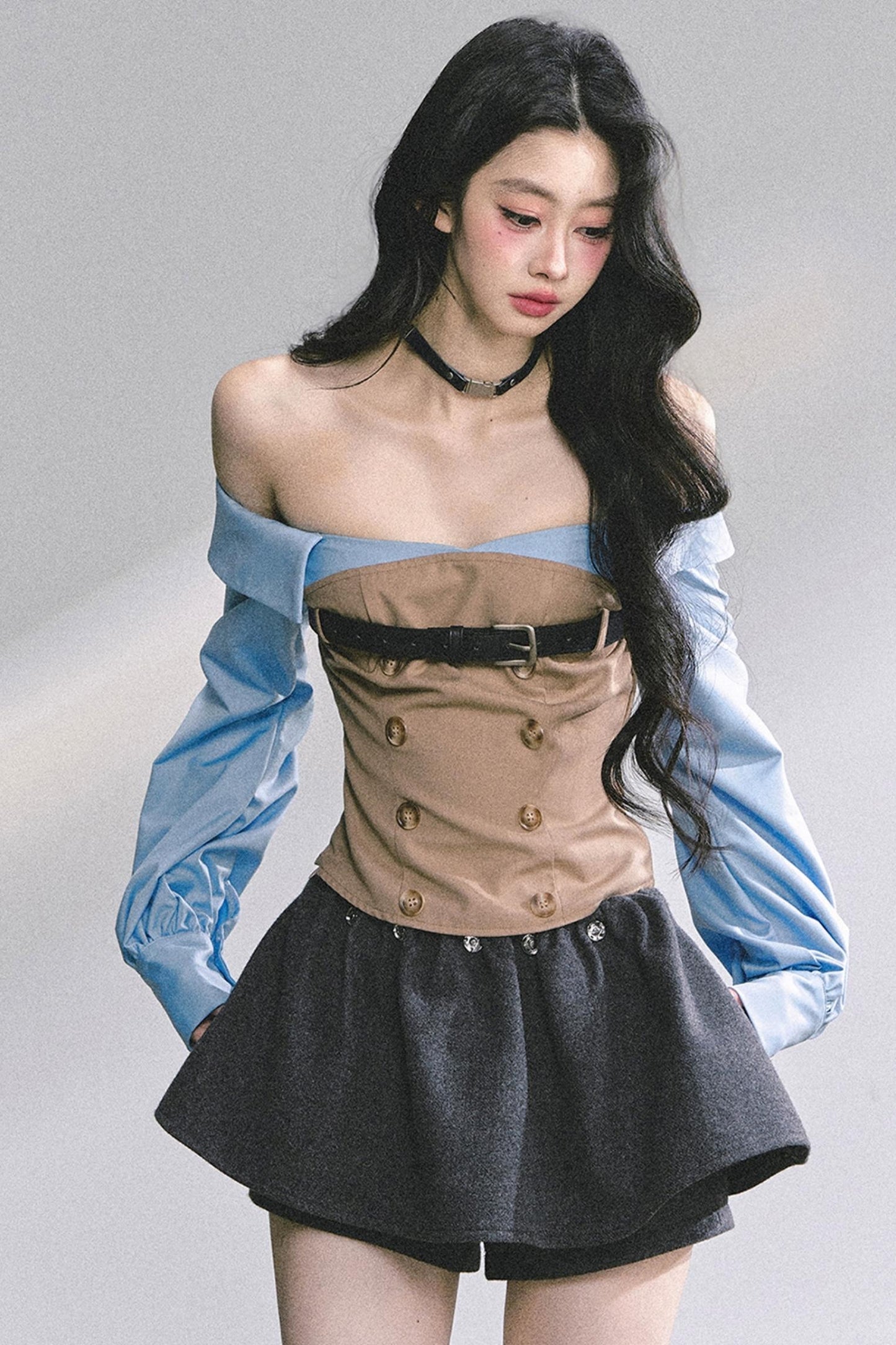 Wide Shoulder Crop Full Sleeve Top