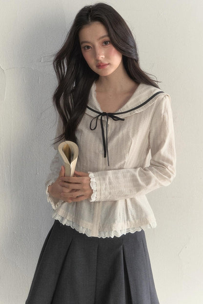 Texture Long Sleeve Waist Shirt Set-Up