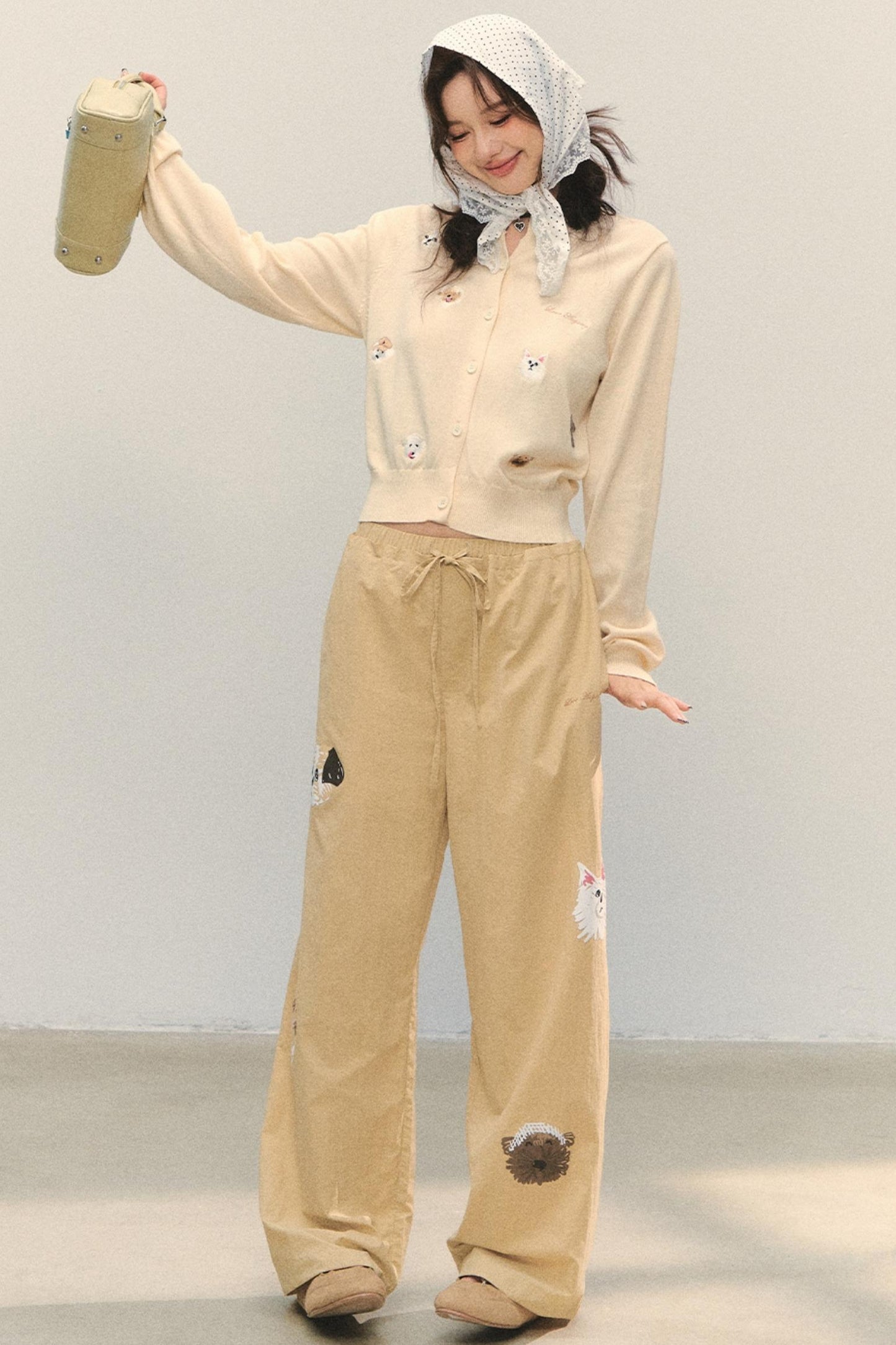 Vintage Wide-leg Khaki Trousers