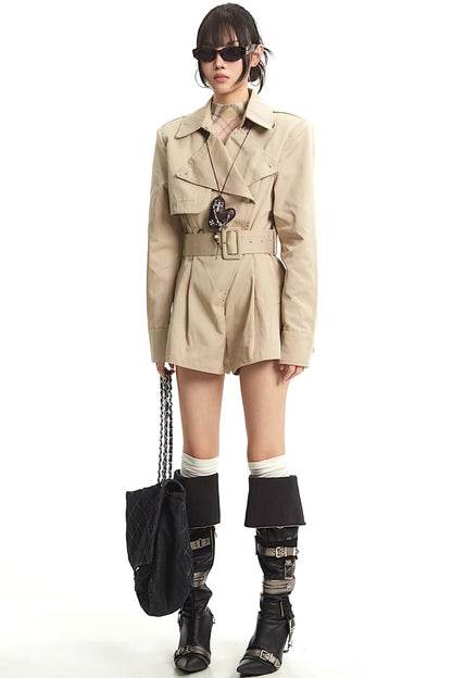 Khaki Slim-Fit Trench Jumpsuit