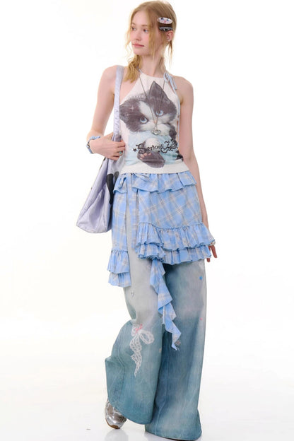 Summer Cat Knitted Halter Top