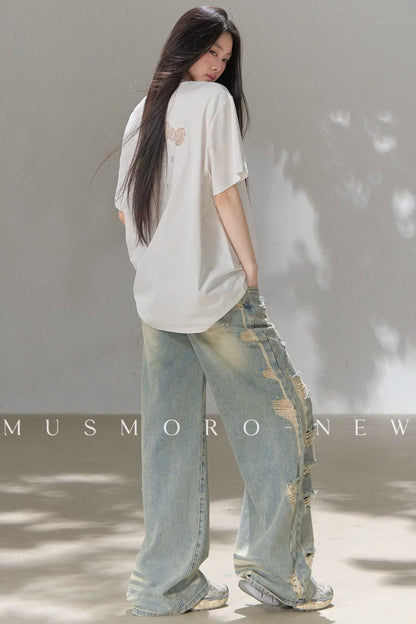 Retro Ripped Denim Pants