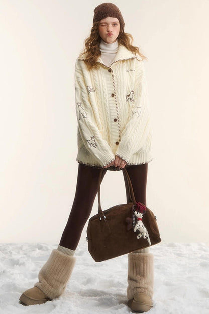 Embroidered Cable Knit Cardigan