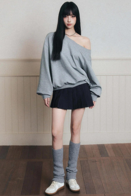 Romantic Cotton Slanted Shoulder Sweatshirt