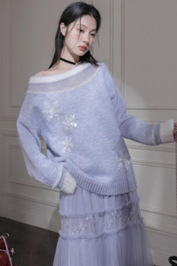 Snowflake Sequin Pullover Sweater