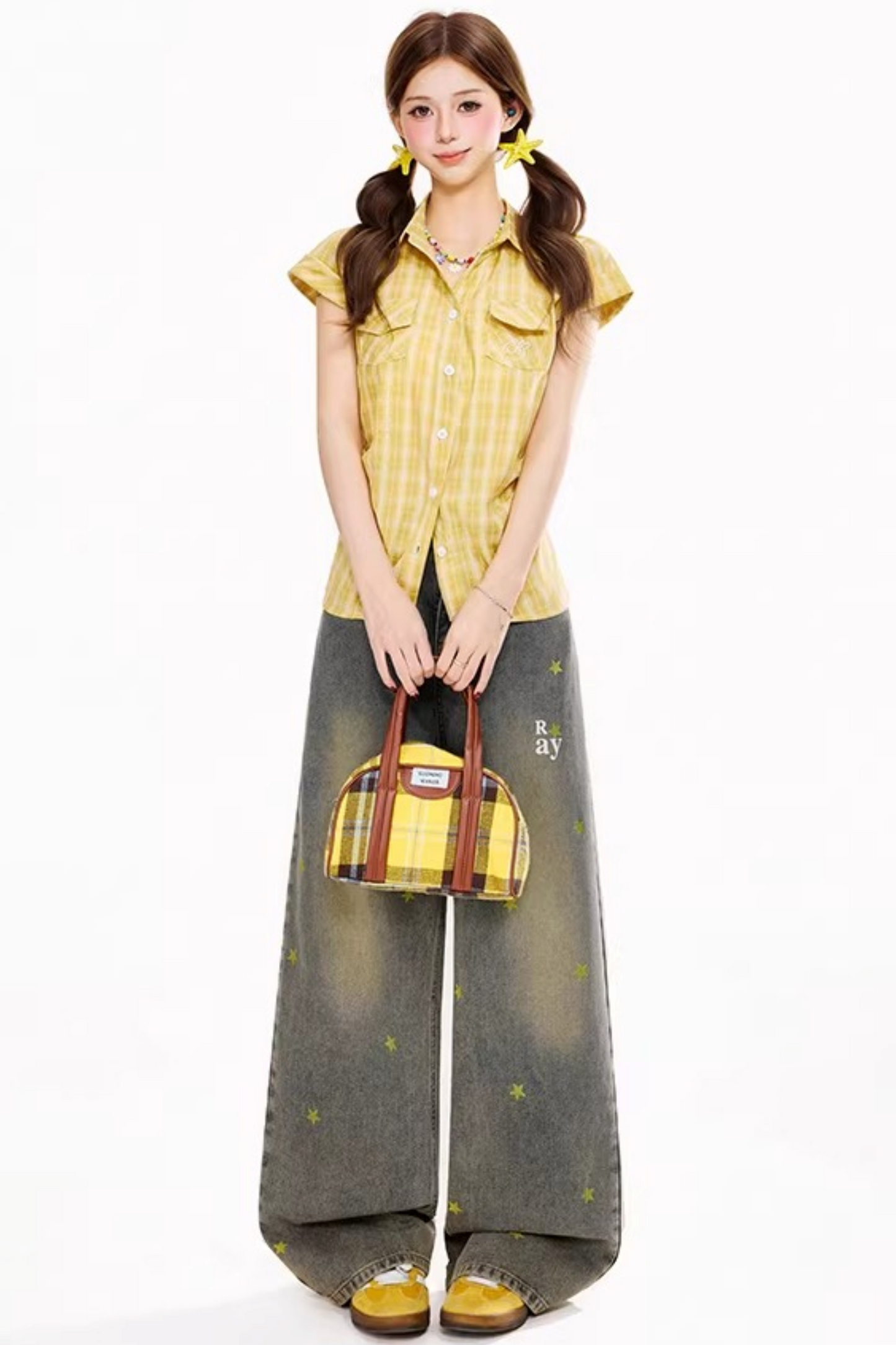 Retro Plaid Waist-Cinching Blouse
