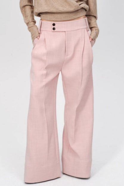 Pleated Low Rise Wide-Leg Pants
