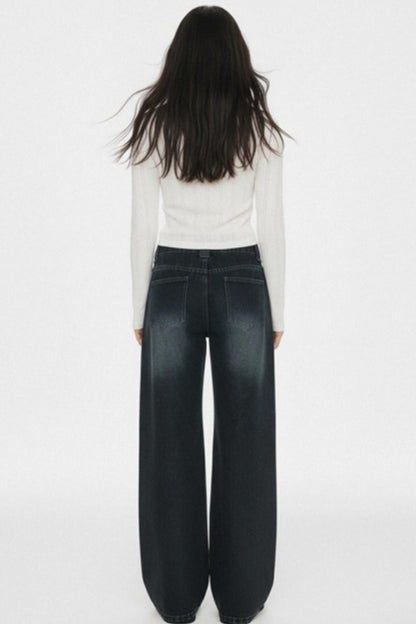 Retro Dark Blue Wide-Leg Jeans