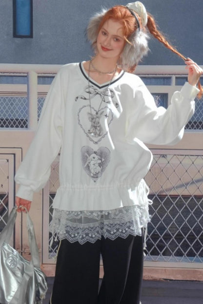 Retro Rabbit V-Neck Sweatshirt