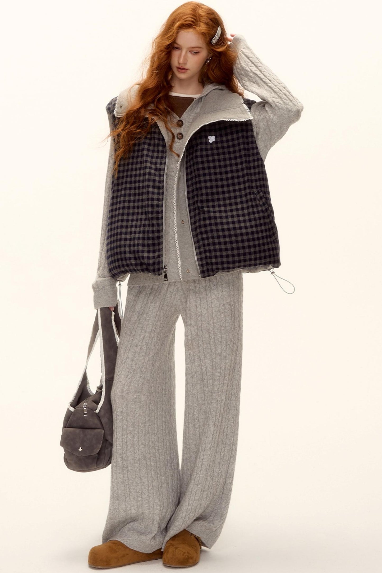 Reversible Plaid Lace Vest Jacket