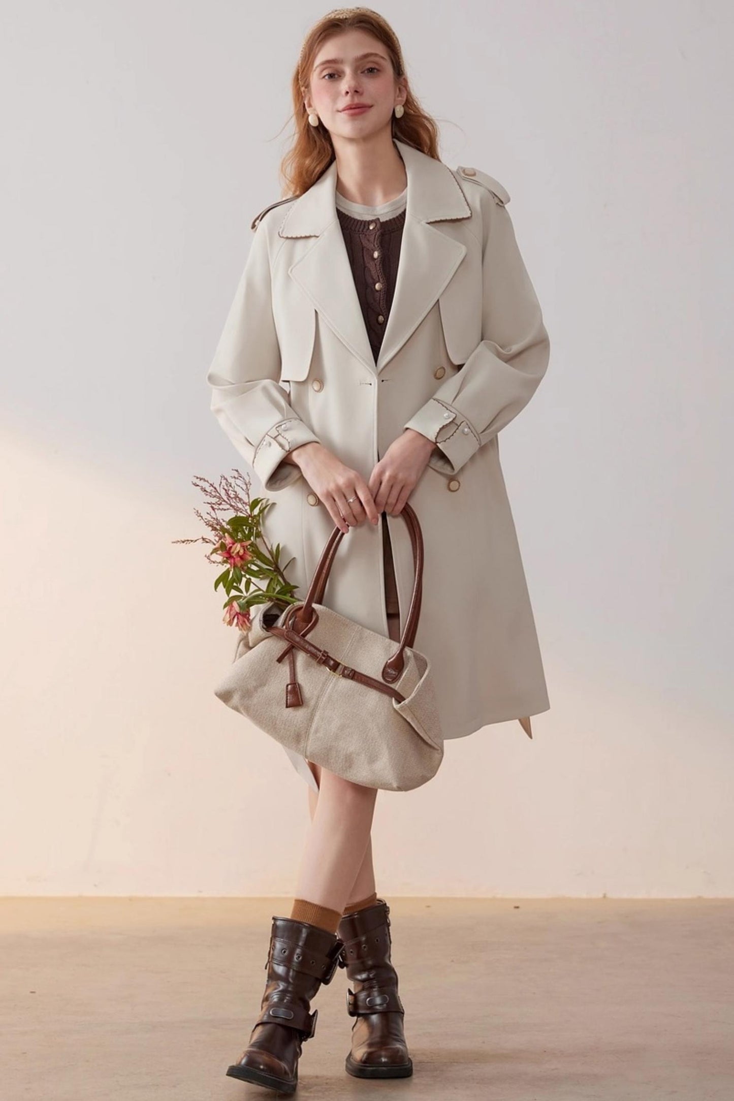 Beige Collar Trench Coat