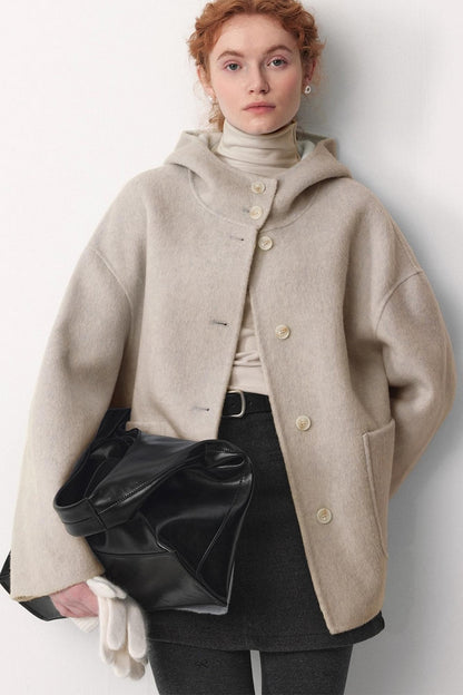 Oxygen Blue Wool Hooded Coat