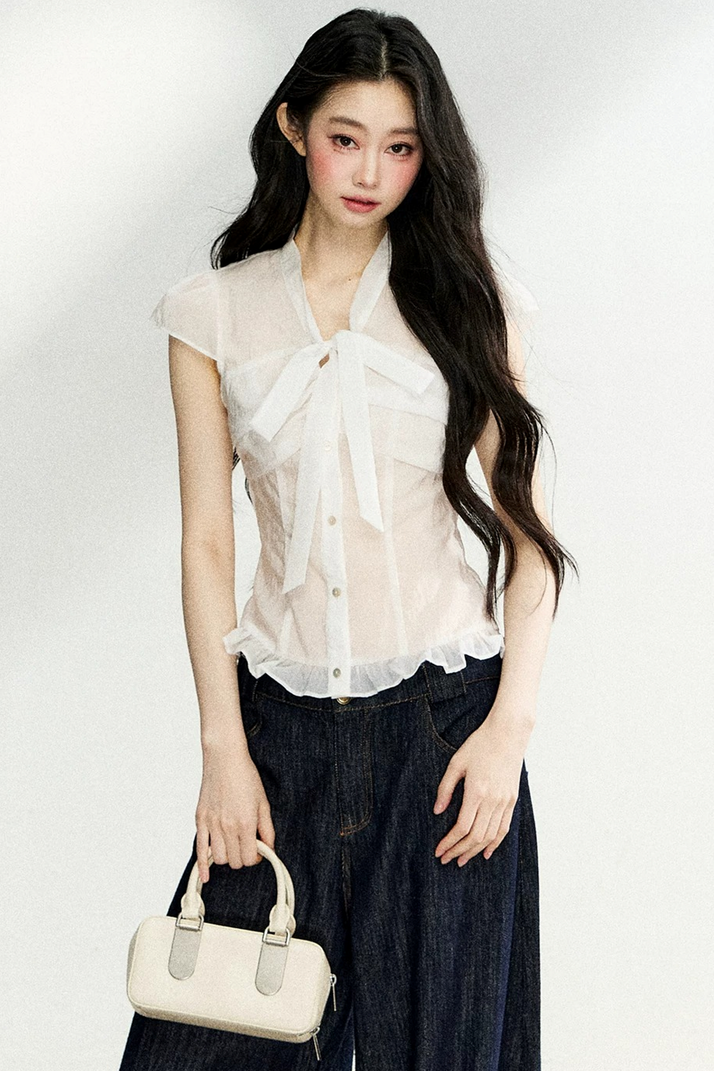 Sheer Bow-Collar Blouse