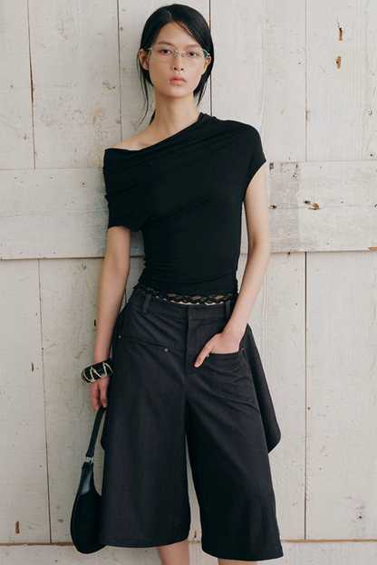 Asymmetrical Overlap Fake Two-Piece Shorts