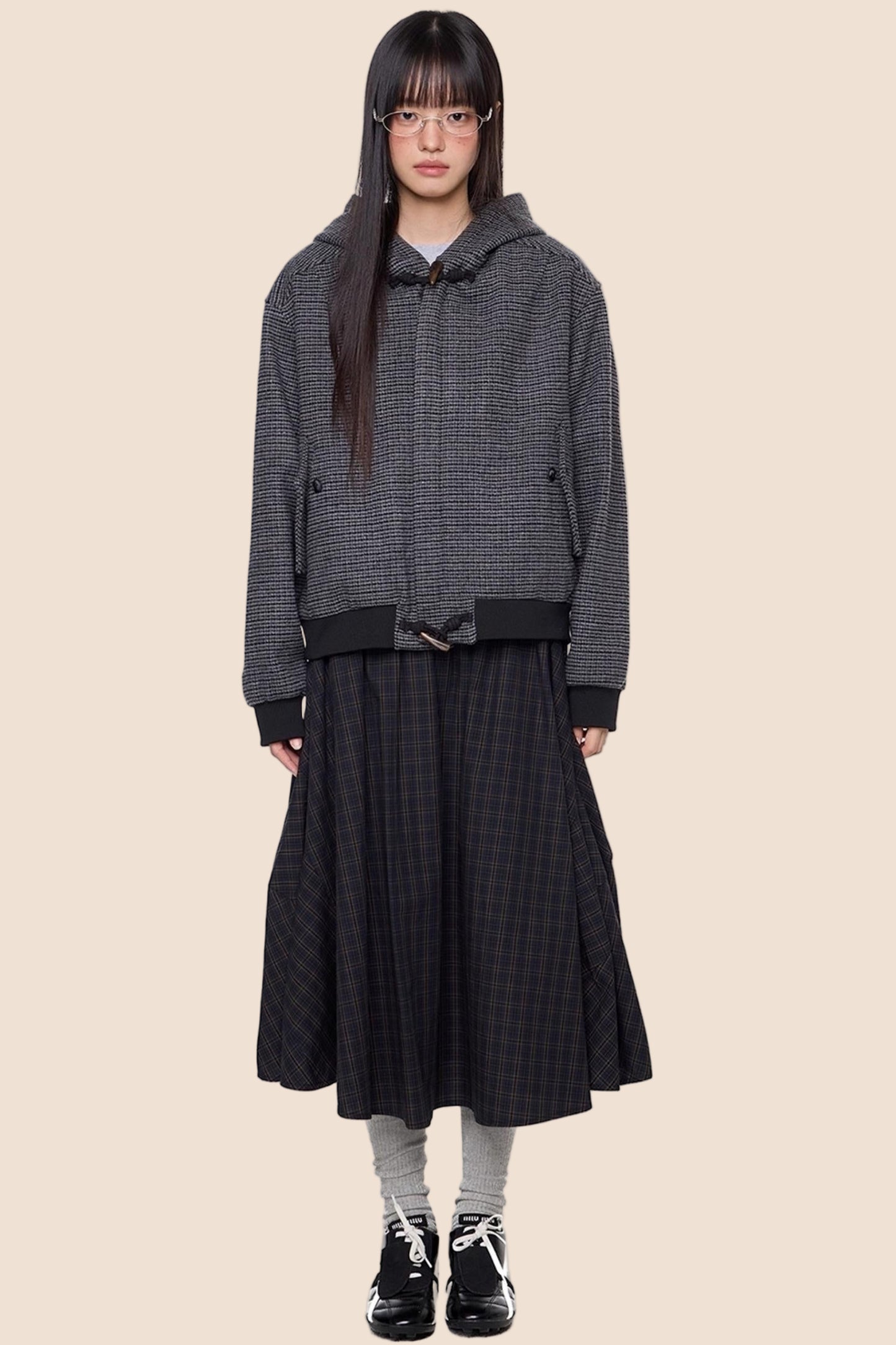 Autumn Vintage Plaid Knit Hooded Jacket