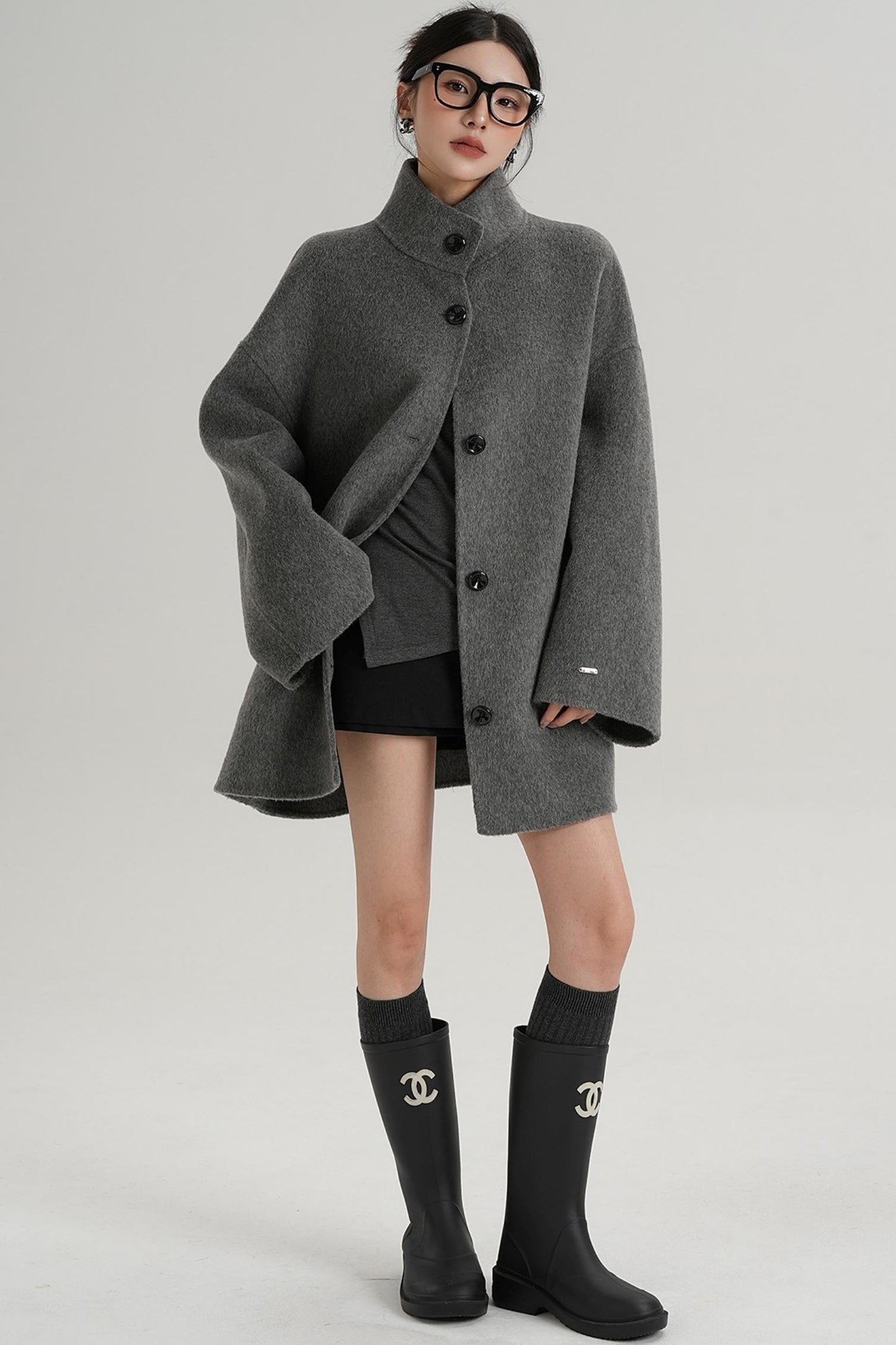 Stand-Up Collar Loose Sleeve Wool Jacket