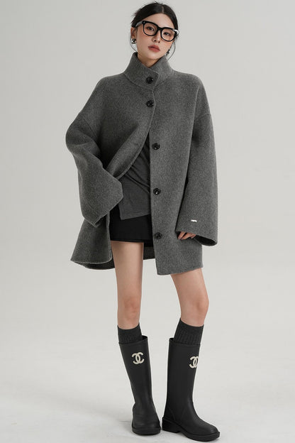 Stand-Up Collar Loose Sleeve Wool Jacket