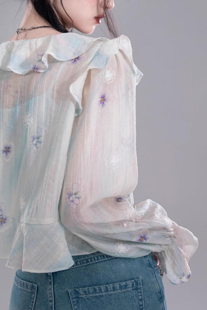 Ruffled Green Lycra Cardigan