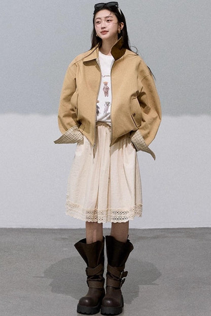 High-End Cotton Blend Lace A-Line Skirt