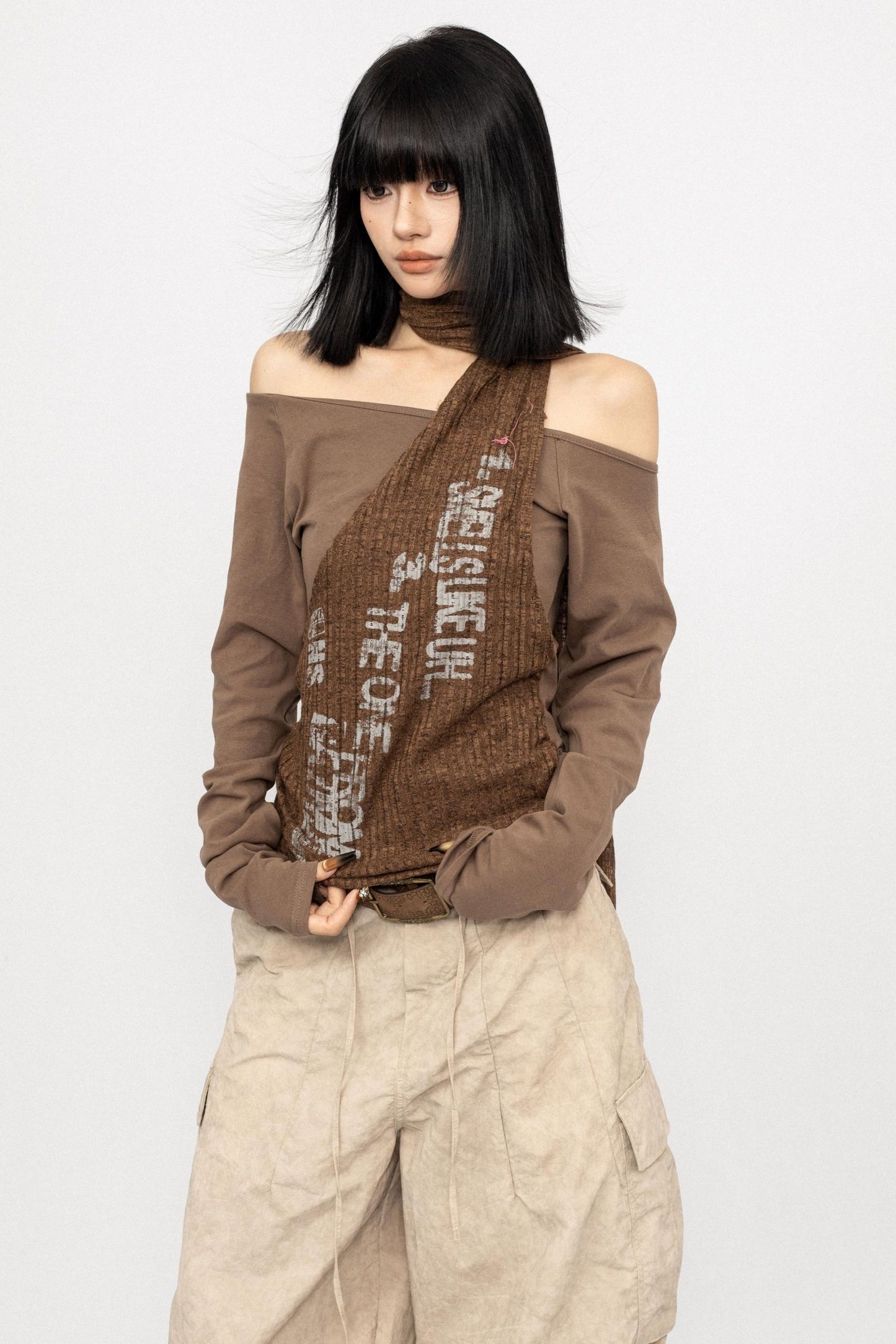 Niche Design Off-Shoulder Coffee Top