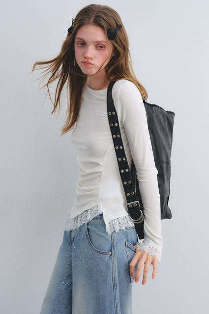 Spitzen-Patchwork-Taillierte Bluse