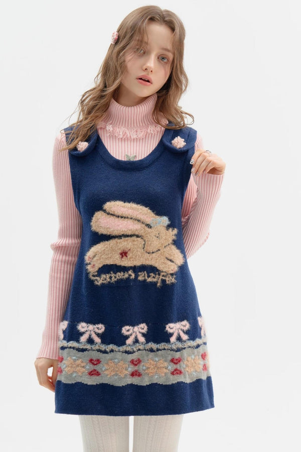 Fair Isle Plush Navy Vest Dress