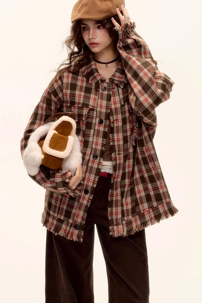 Wool Plaid Frayed Shirt