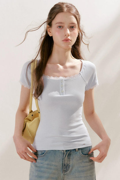 French Lace Square Neck Top