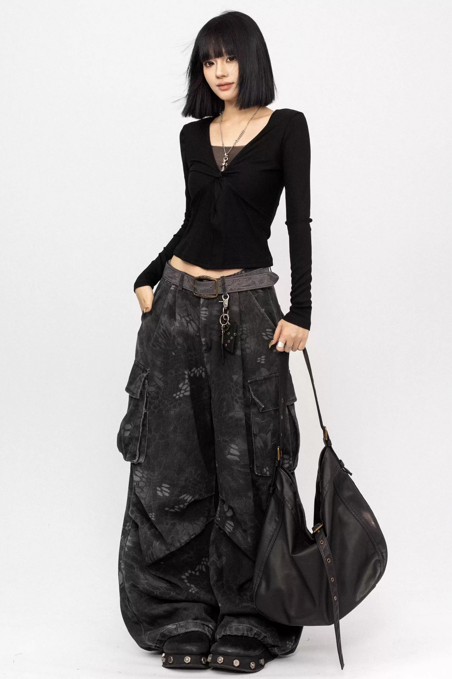 Retro Lace-Up Black Top