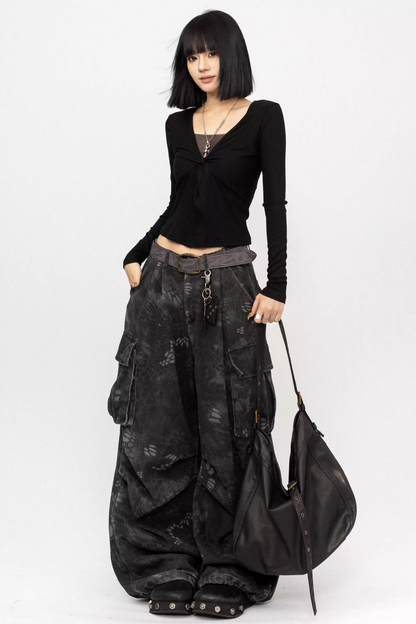 Retro Lace-Up Black Top