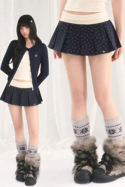 Color-Blocked Pleated Floral Skirt