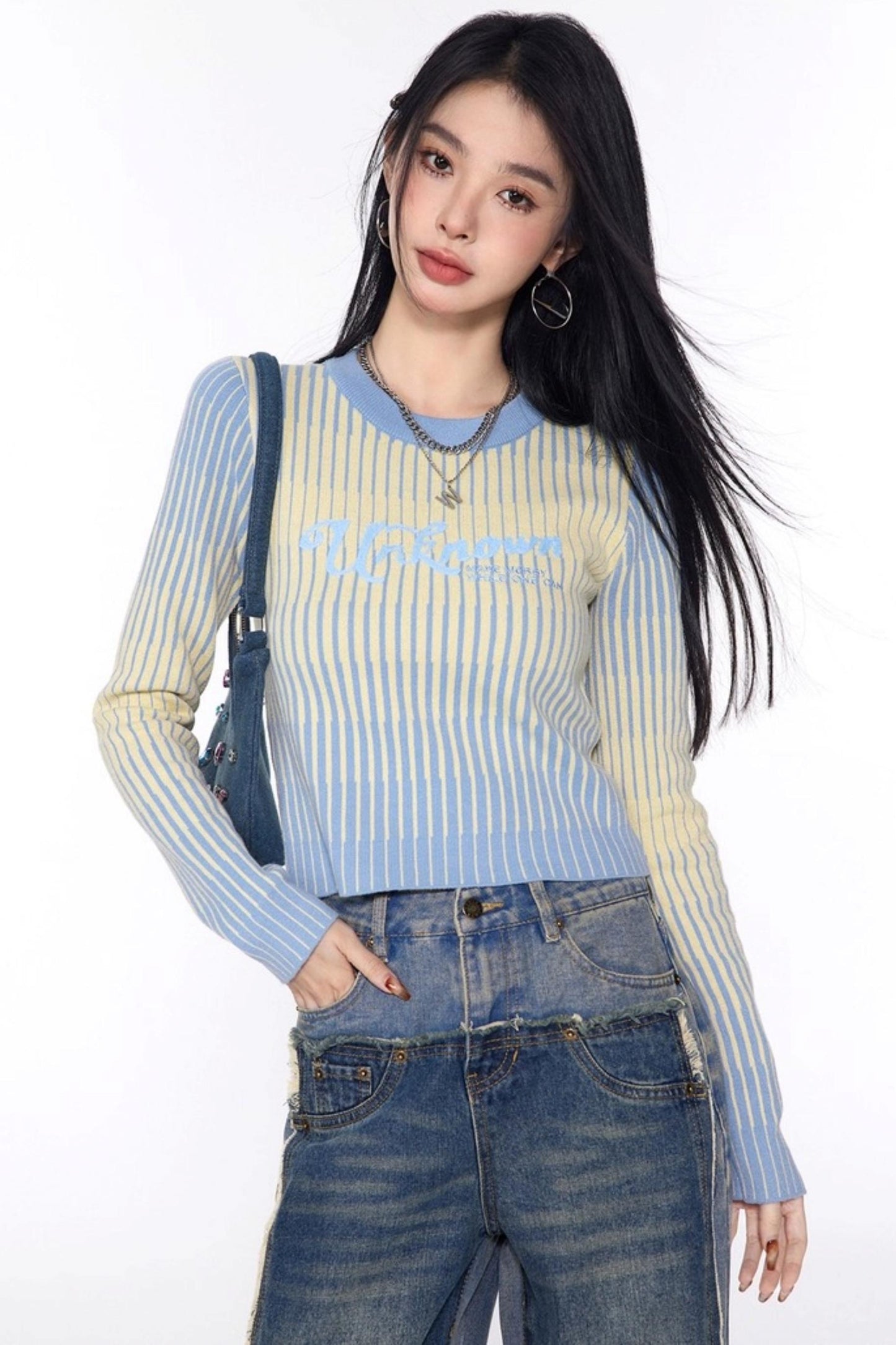 Stripe Slimming Knit Top