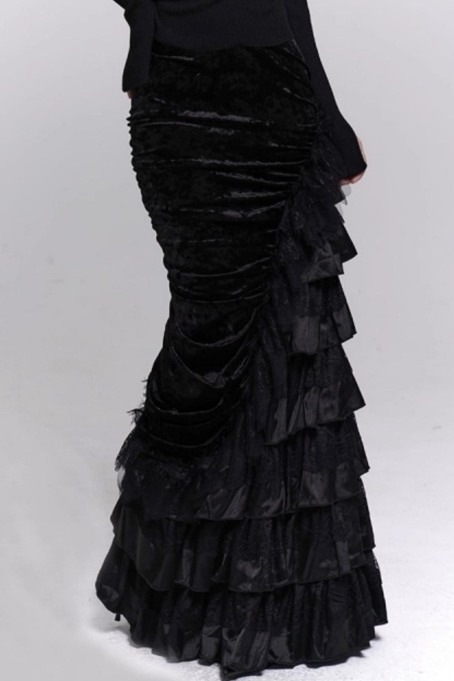 Black Velvet Fishtail Skirt