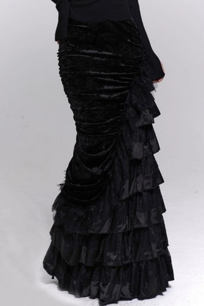 Black Velvet Fishtail Skirt