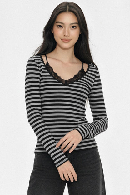 Color-Block Lace Knit Top