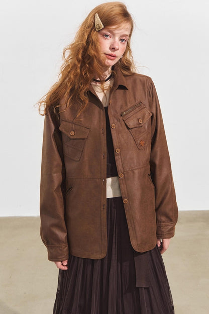 Multi-Pocket Casual Suede Jacket