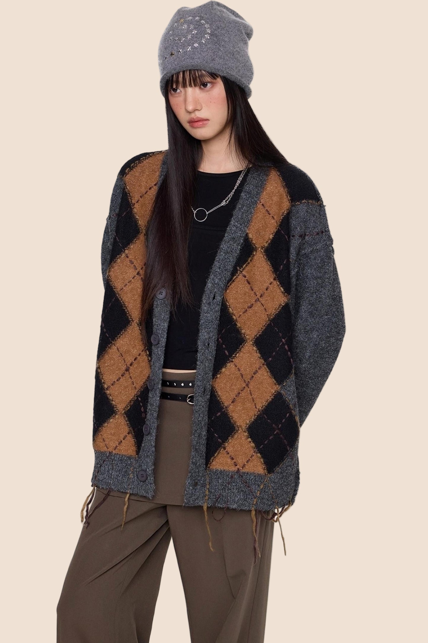 Diamond Tassel Knit Cardigan Sweater Jacket